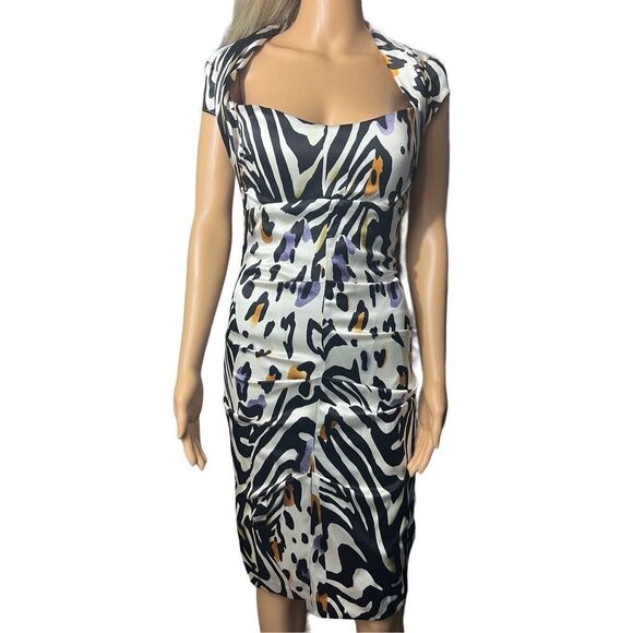 Cache Silk Cocktail Dress HP 🎉Backless Zebra Animal Print Size 6 NWT Y2K - Picture 1 of 10